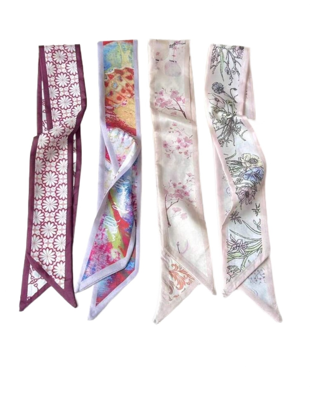 Floral & Pattern bag Scarves - Pink Multi set of 4